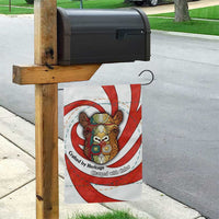 Bahrain Tribal Camel Garden Flag with Red Mosaic Swirl and Heritage Slogan