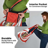 Bahrain Tribal Camel Grocery Bag with Red Mosaic Swirl and Heritage Slogan