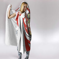 Bahrain Tribal Camel Hooded Blanket with Red Mosaic Swirl and Heritage Slogan