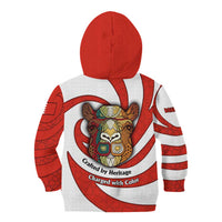 Bahrain Tribal Camel Kid Hoodie with Red Mosaic Swirl and Heritage Slogan