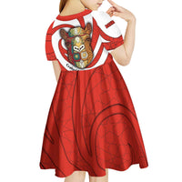 Bahrain Tribal Camel Kid Short Sleeve Dress with Red Mosaic Swirl and Heritage Slogan