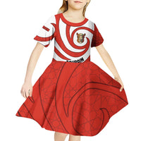 Bahrain Tribal Camel Kid Short Sleeve Dress with Red Mosaic Swirl and Heritage Slogan