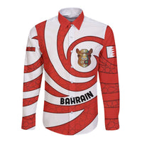 Bahrain Tribal Camel Long Sleeve Button Shirt with Red Mosaic Swirl and Heritage Slogan