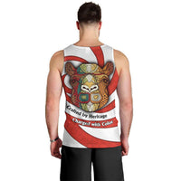 Bahrain Tribal Camel Men Tank Top with Red Mosaic Swirl and Heritage Slogan