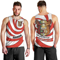 Bahrain Tribal Camel Men Tank Top with Red Mosaic Swirl and Heritage Slogan
