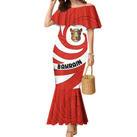 Bahrain Tribal Camel Mermaid Dress with Red Mosaic Swirl and Heritage Slogan