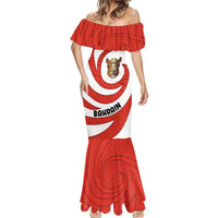 Bahrain Tribal Camel Mermaid Dress with Red Mosaic Swirl and Heritage Slogan