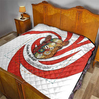 Bahrain Tribal Camel Quilt with Red Mosaic Swirl and Heritage Slogan