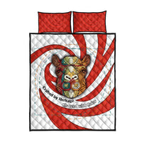 Bahrain Tribal Camel Quilt Bed Set with Red Mosaic Swirl and Heritage Slogan