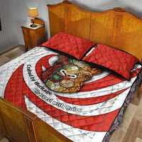 Bahrain Tribal Camel Quilt Bed Set with Red Mosaic Swirl and Heritage Slogan