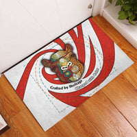 Bahrain Tribal Camel Rubber Doormat with Red Mosaic Swirl and Heritage Slogan