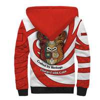 Bahrain Tribal Camel Sherpa Hoodie with Red Mosaic Swirl and Heritage Slogan