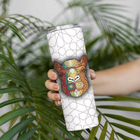 Bahrain Tribal Camel Skinny Tumbler with Red Mosaic Swirl and Heritage Slogan