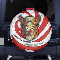 Bahrain Tribal Camel Spare Tire Cover with Red Mosaic Swirl and Heritage Slogan