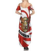 Bahrain Tribal Camel Summer Maxi Dress with Red Mosaic Swirl and Heritage Slogan