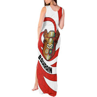Bahrain Tribal Camel Tank Maxi Dress with Red Mosaic Swirl and Heritage Slogan