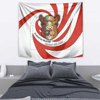 Bahrain Tribal Camel Tapestry with Red Mosaic Swirl and Heritage Slogan