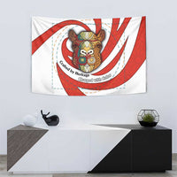 Bahrain Tribal Camel Tapestry with Red Mosaic Swirl and Heritage Slogan