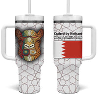 Bahrain Tribal Camel Tumbler With Handle with Red Mosaic Swirl and Heritage Slogan