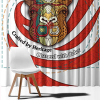 Bahrain Tribal Camel Window Curtain with Red Mosaic Swirl and Heritage Slogan