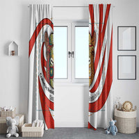 Bahrain Tribal Camel Window Curtain with Red Mosaic Swirl and Heritage Slogan