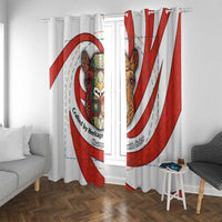 Bahrain Tribal Camel Window Curtain with Red Mosaic Swirl and Heritage Slogan