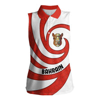 Bahrain Tribal Camel Women Sleeveless Polo Shirt with Red Mosaic Swirl and Heritage Slogan