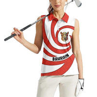 Bahrain Tribal Camel Women Sleeveless Polo Shirt with Red Mosaic Swirl and Heritage Slogan