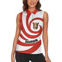 Bahrain Tribal Camel Women Sleeveless Polo Shirt with Red Mosaic Swirl and Heritage Slogan