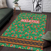 Traditional Malaysian Batik Floral Area Rug with Green Tulip and Red Blossom Pattern