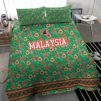 Traditional Malaysian Batik Floral Bedding Set with Green Tulip and Red Blossom Pattern