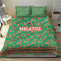 Traditional Malaysian Batik Floral Bedding Set with Green Tulip and Red Blossom Pattern