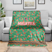Traditional Malaysian Batik Floral Blanket with Green Tulip and Red Blossom Pattern