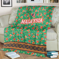 Traditional Malaysian Batik Floral Blanket with Green Tulip and Red Blossom Pattern