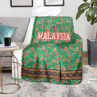 Traditional Malaysian Batik Floral Blanket with Green Tulip and Red Blossom Pattern