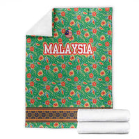 Traditional Malaysian Batik Floral Blanket with Green Tulip and Red Blossom Pattern
