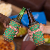 Traditional Malaysian Batik Floral 4 in 1 Can Cooler Tumbler with Green Tulip and Red Blossom Pattern