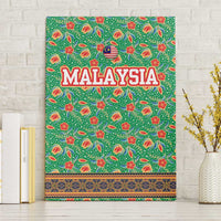Traditional Malaysian Batik Floral Canvas Wall Art with Green Tulip and Red Blossom Pattern