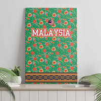 Traditional Malaysian Batik Floral Canvas Wall Art with Green Tulip and Red Blossom Pattern