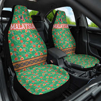 Traditional Malaysian Batik Floral Car Seat Cover with Green Tulip and Red Blossom Pattern