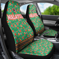 Traditional Malaysian Batik Floral Car Seat Cover with Green Tulip and Red Blossom Pattern