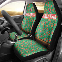 Traditional Malaysian Batik Floral Car Seat Cover with Green Tulip and Red Blossom Pattern