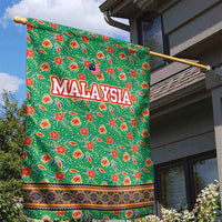 Traditional Malaysian Batik Floral Garden Flag with Green Tulip and Red Blossom Pattern