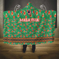 Traditional Malaysian Batik Floral Hooded Blanket with Green Tulip and Red Blossom Pattern