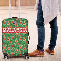Traditional Malaysian Batik Floral Luggage Cover with Green Tulip and Red Blossom Pattern