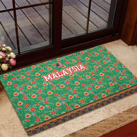 Traditional Malaysian Batik Floral Rubber Doormat with Green Tulip and Red Blossom Pattern