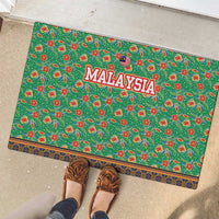 Traditional Malaysian Batik Floral Rubber Doormat with Green Tulip and Red Blossom Pattern