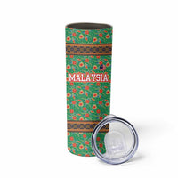Traditional Malaysian Batik Floral Skinny Tumbler with Green Tulip and Red Blossom Pattern