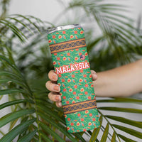 Traditional Malaysian Batik Floral Skinny Tumbler with Green Tulip and Red Blossom Pattern
