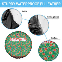 Traditional Malaysian Batik Floral Spare Tire Cover with Green Tulip and Red Blossom Pattern
